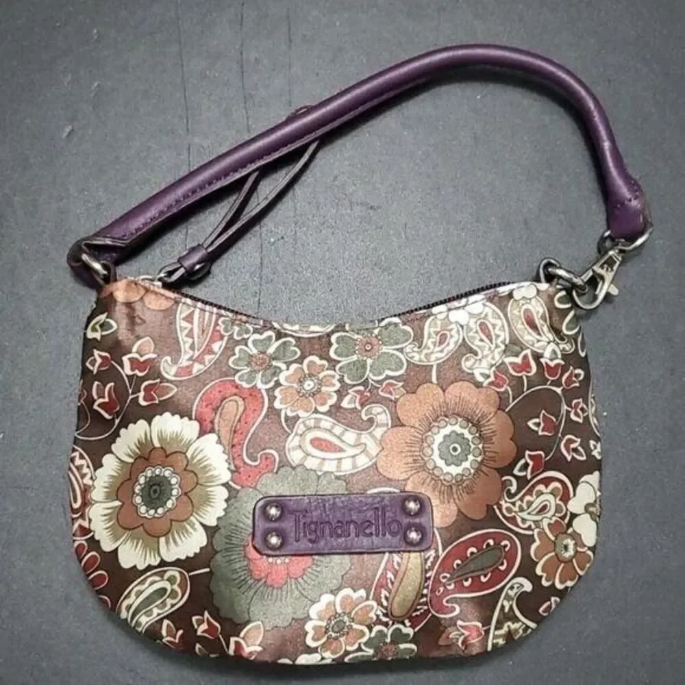 Tignanello paisley wristlet green brown purple